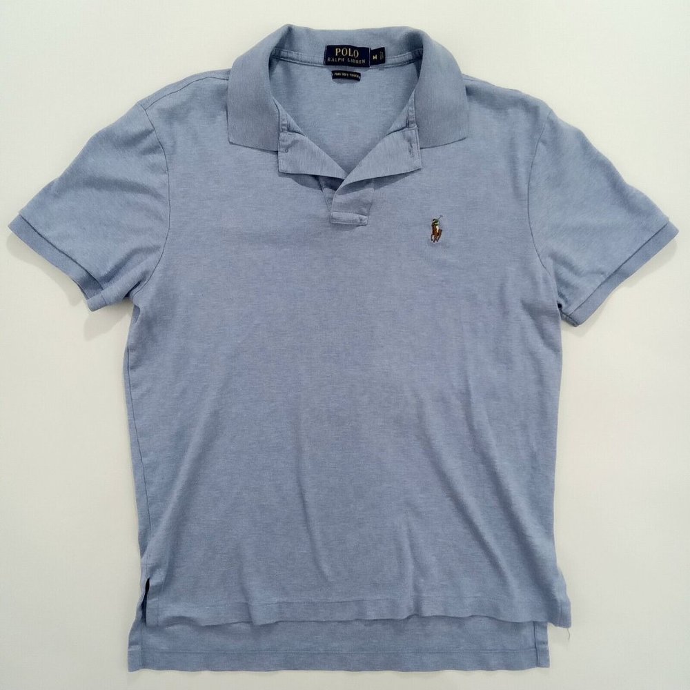 Vintag 90's Polo Ralph Lauren Men's Pima Soft Touch Polo Shirt Size M Light Blue